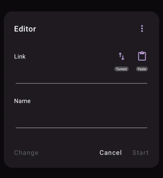 صفحه Editor در ADM اندروید و دکمه Paste برای چسباندن لینک‌ها